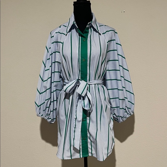 Beulah Dresses & Skirts - Beulah Green and White Striped Shirt